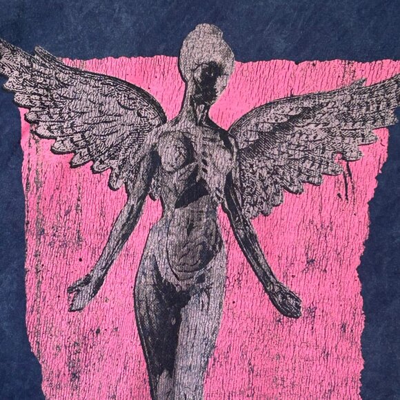 Nirvana "In Utero" Distressed Look Graphic T-Shirt Woman L Blue With Pink Print - Picture 5 of 11